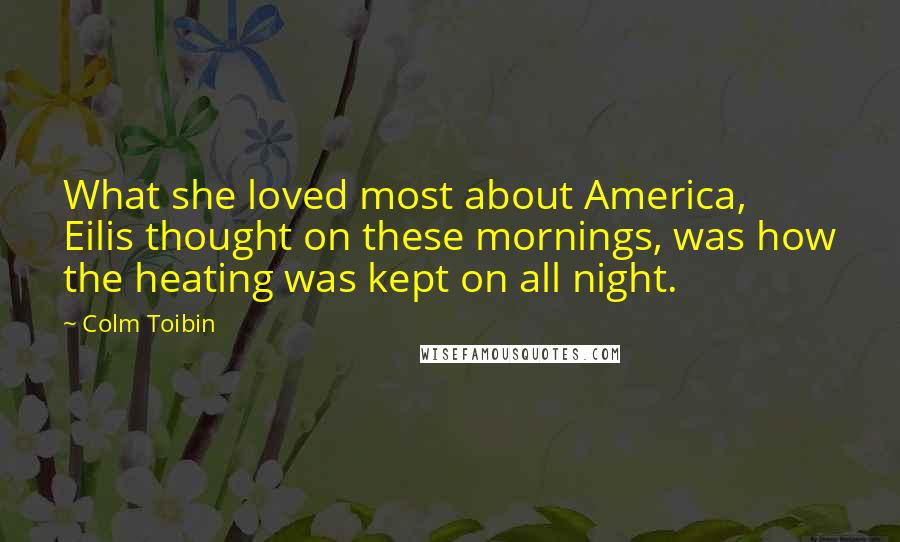 Colm Toibin Quotes: What she loved most about America, Eilis thought on these mornings, was how the heating was kept on all night.