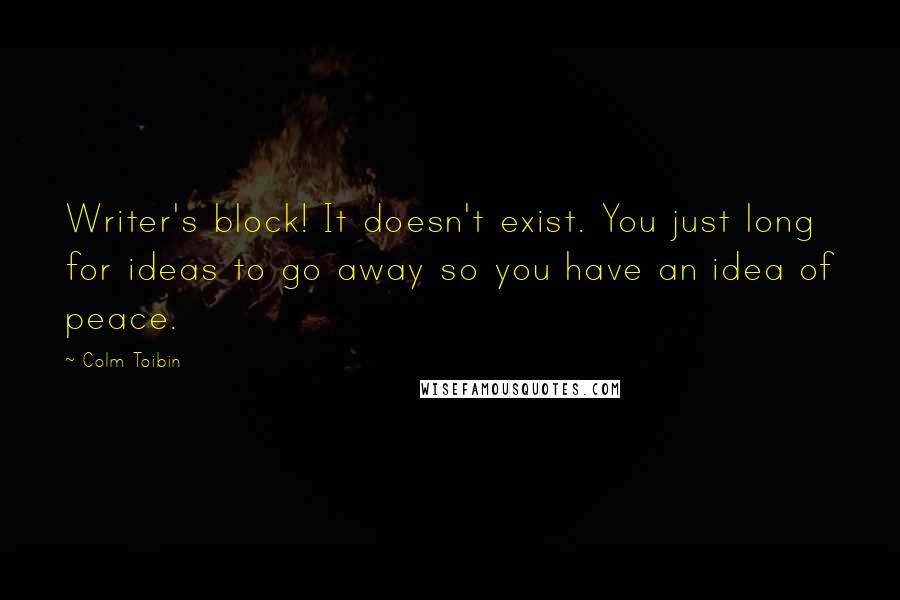 Colm Toibin Quotes: Writer's block! It doesn't exist. You just long for ideas to go away so you have an idea of peace.
