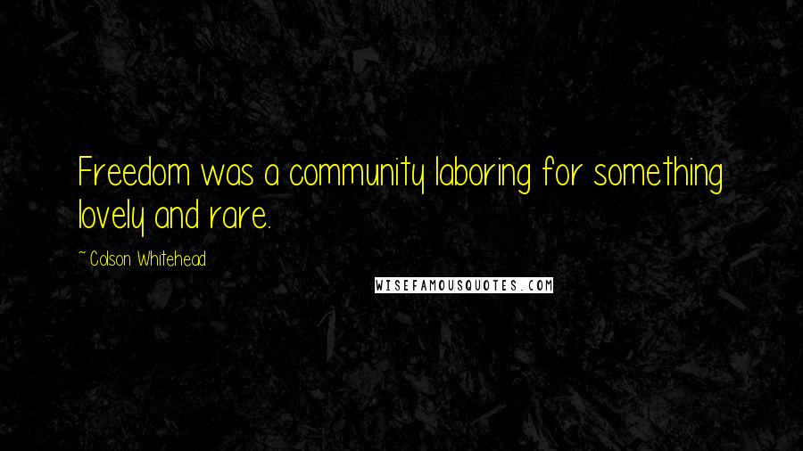 Colson Whitehead Quotes: Freedom was a community laboring for something lovely and rare.