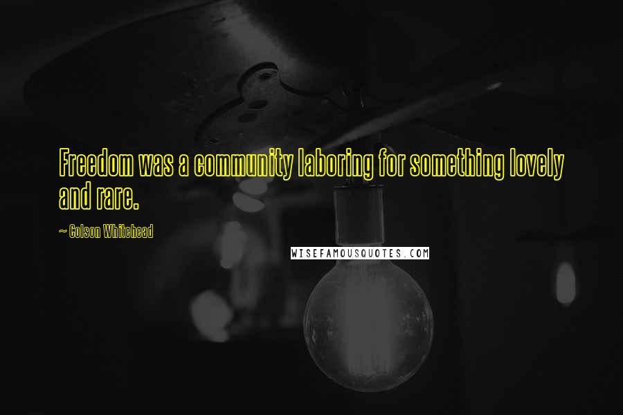 Colson Whitehead Quotes: Freedom was a community laboring for something lovely and rare.