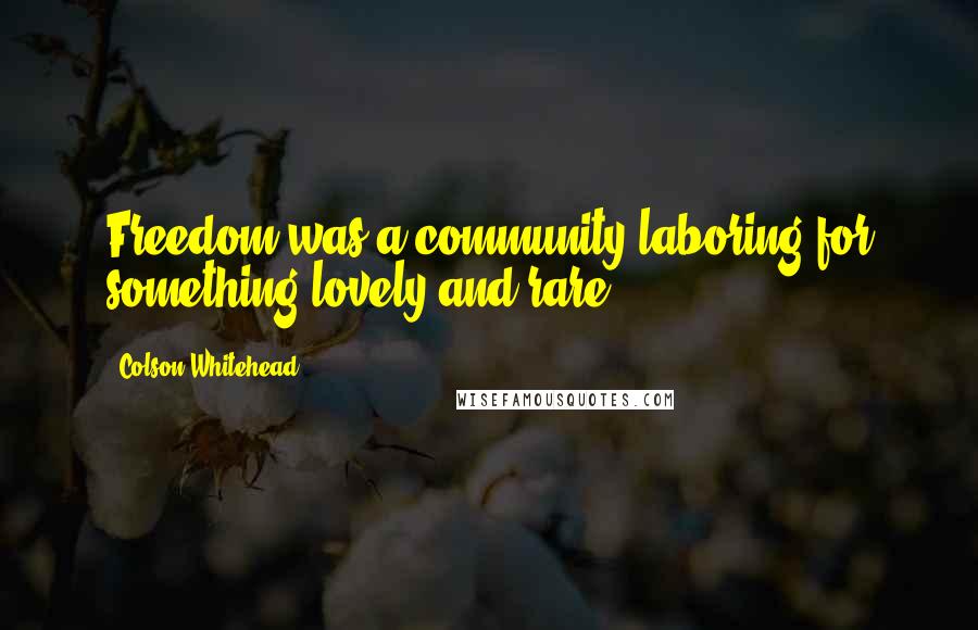Colson Whitehead Quotes: Freedom was a community laboring for something lovely and rare.