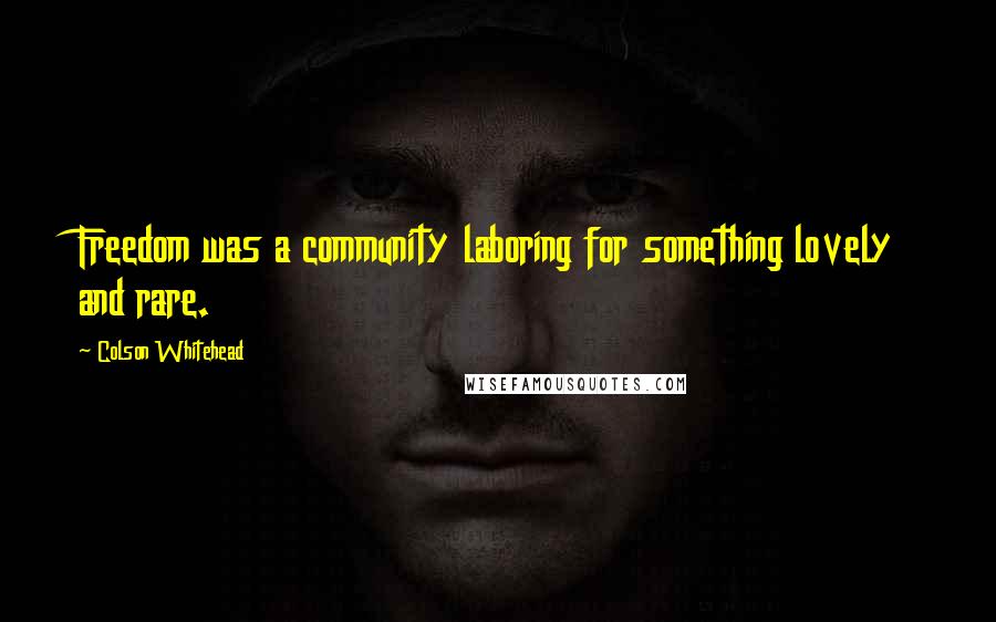 Colson Whitehead Quotes: Freedom was a community laboring for something lovely and rare.