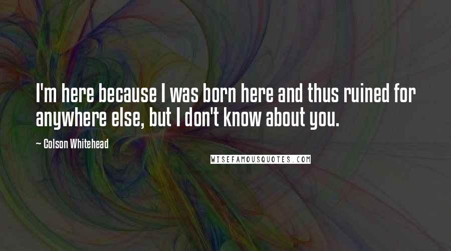 Colson Whitehead Quotes: I'm here because I was born here and thus ruined for anywhere else, but I don't know about you.