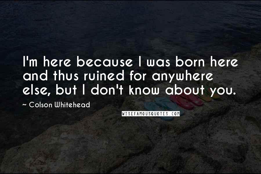 Colson Whitehead Quotes: I'm here because I was born here and thus ruined for anywhere else, but I don't know about you.