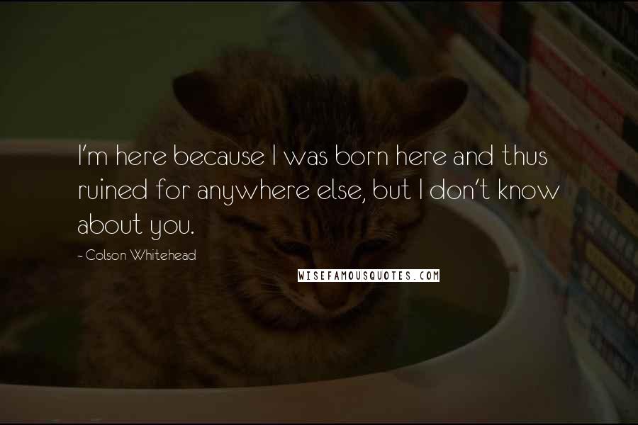 Colson Whitehead Quotes: I'm here because I was born here and thus ruined for anywhere else, but I don't know about you.