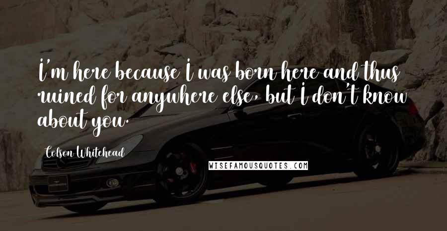 Colson Whitehead Quotes: I'm here because I was born here and thus ruined for anywhere else, but I don't know about you.