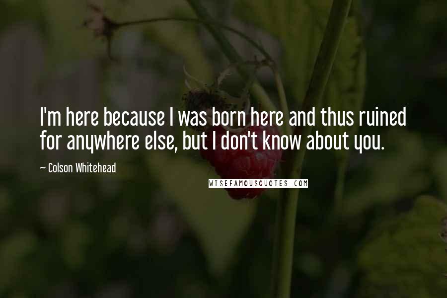 Colson Whitehead Quotes: I'm here because I was born here and thus ruined for anywhere else, but I don't know about you.