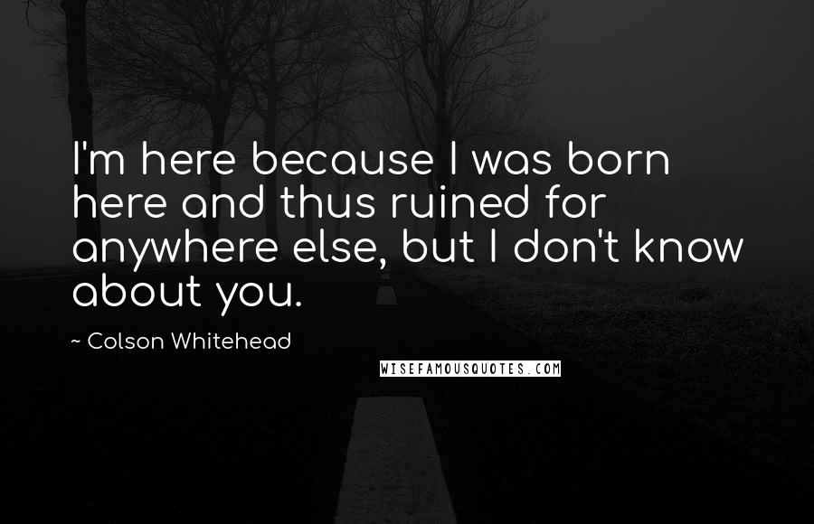 Colson Whitehead Quotes: I'm here because I was born here and thus ruined for anywhere else, but I don't know about you.