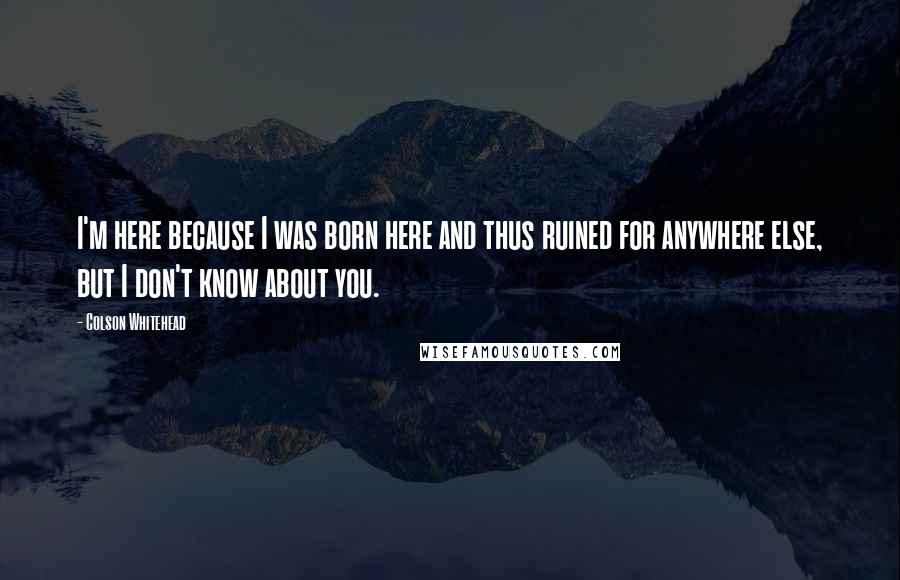 Colson Whitehead Quotes: I'm here because I was born here and thus ruined for anywhere else, but I don't know about you.