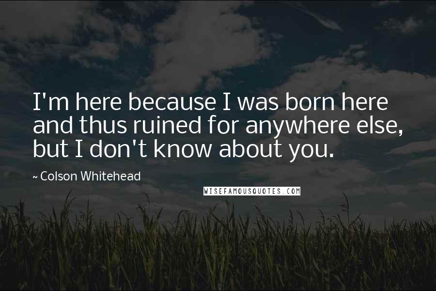 Colson Whitehead Quotes: I'm here because I was born here and thus ruined for anywhere else, but I don't know about you.