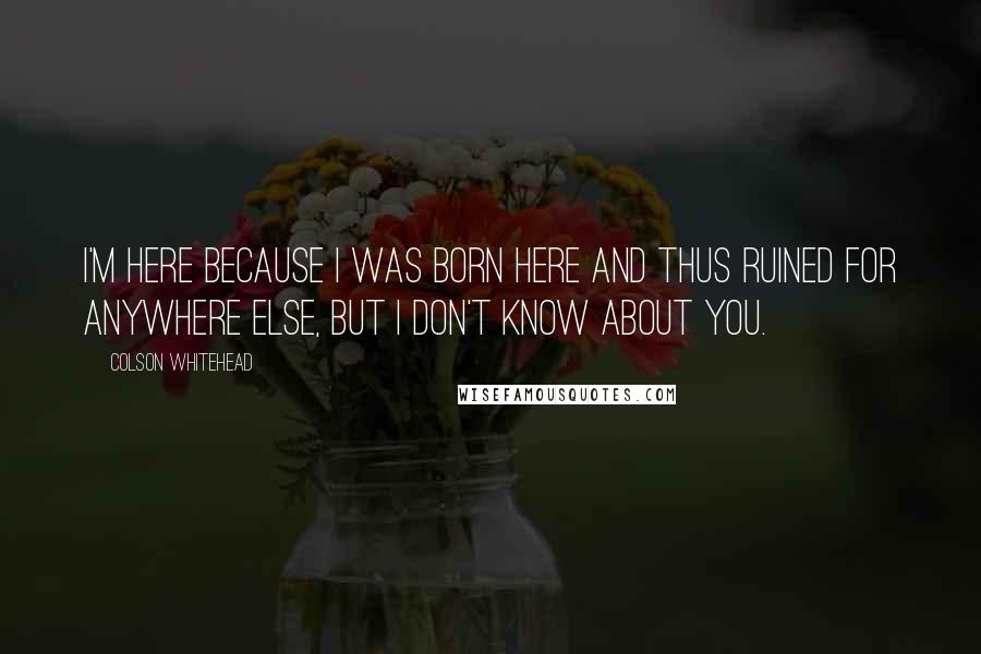 Colson Whitehead Quotes: I'm here because I was born here and thus ruined for anywhere else, but I don't know about you.