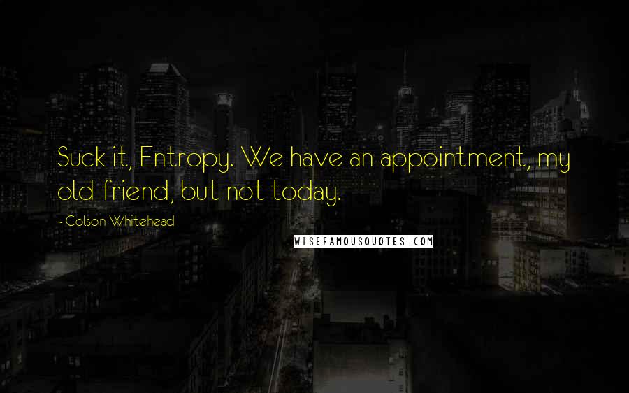Colson Whitehead Quotes: Suck it, Entropy. We have an appointment, my old friend, but not today.