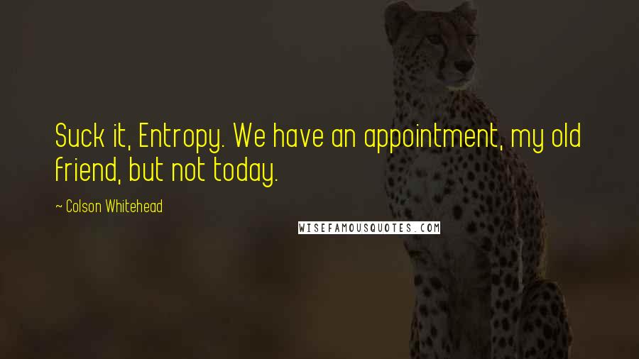 Colson Whitehead Quotes: Suck it, Entropy. We have an appointment, my old friend, but not today.