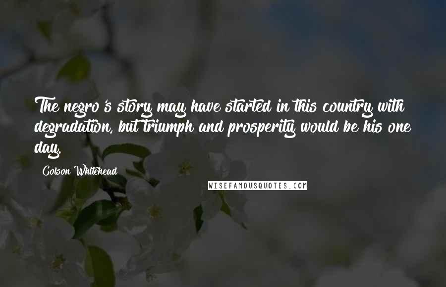 Colson Whitehead Quotes: The negro's story may have started in this country with degradation, but triumph and prosperity would be his one day.
