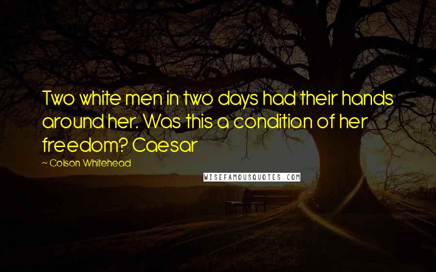 Colson Whitehead Quotes: Two white men in two days had their hands around her. Was this a condition of her freedom? Caesar