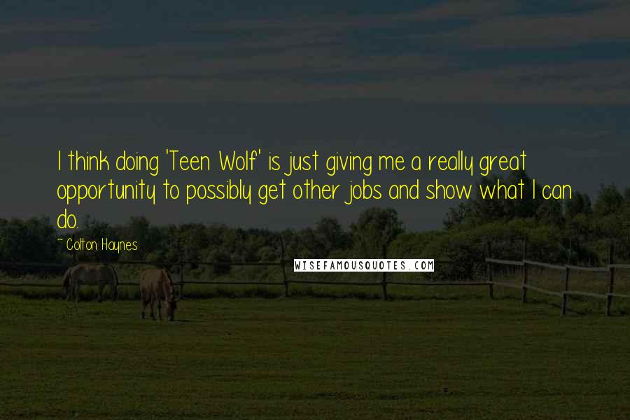 Colton Haynes Quotes: I think doing 'Teen Wolf' is just giving me a really great opportunity to possibly get other jobs and show what I can do.