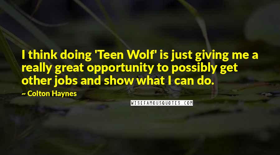 Colton Haynes Quotes: I think doing 'Teen Wolf' is just giving me a really great opportunity to possibly get other jobs and show what I can do.