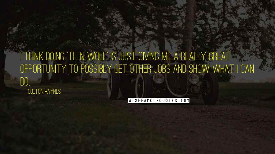 Colton Haynes Quotes: I think doing 'Teen Wolf' is just giving me a really great opportunity to possibly get other jobs and show what I can do.
