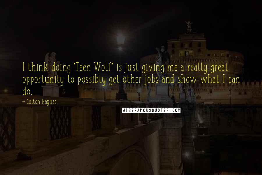 Colton Haynes Quotes: I think doing 'Teen Wolf' is just giving me a really great opportunity to possibly get other jobs and show what I can do.