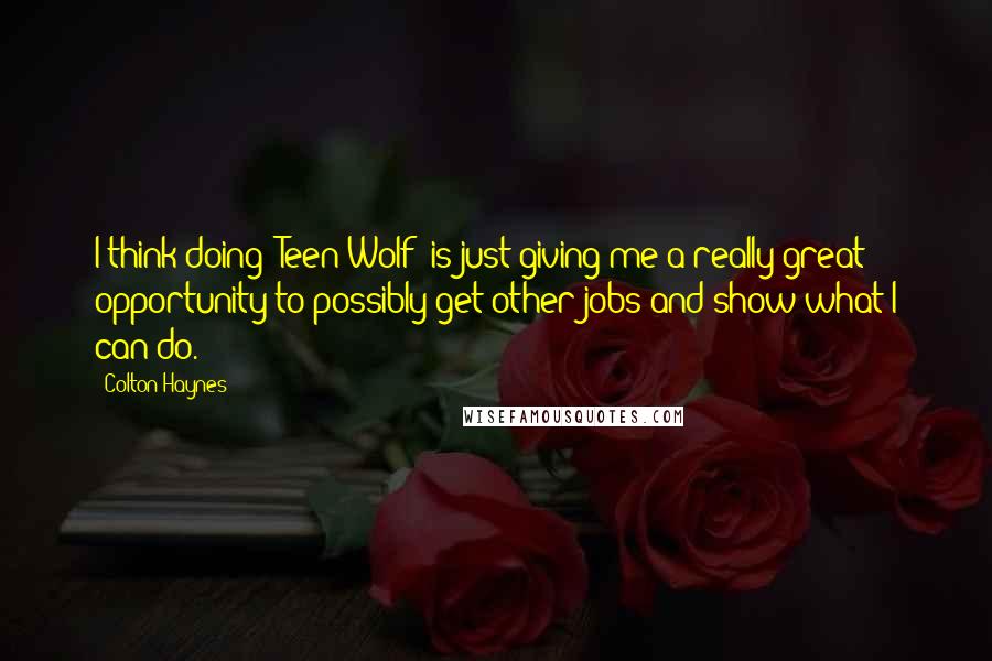 Colton Haynes Quotes: I think doing 'Teen Wolf' is just giving me a really great opportunity to possibly get other jobs and show what I can do.