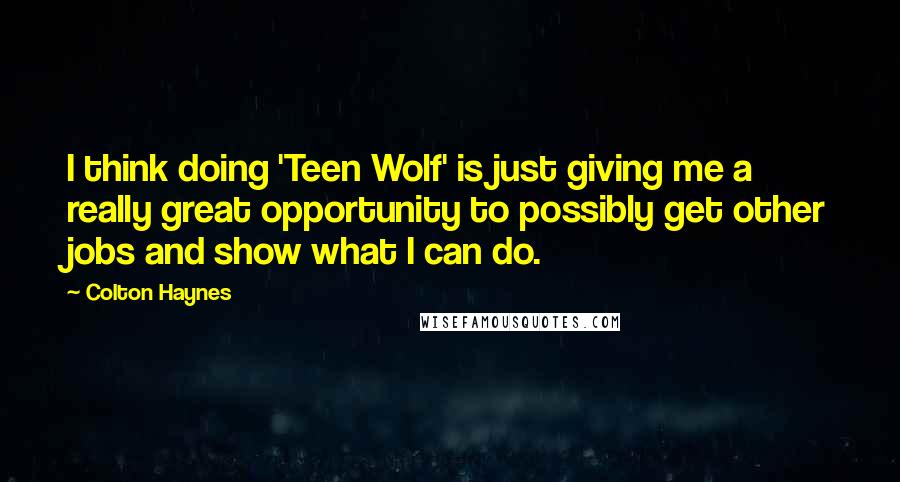 Colton Haynes Quotes: I think doing 'Teen Wolf' is just giving me a really great opportunity to possibly get other jobs and show what I can do.