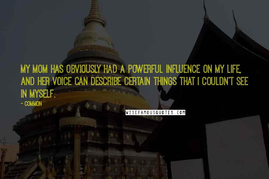 Common Quotes: My mom has obviously had a powerful influence on my life, and her voice can describe certain things that I couldn't see in myself.