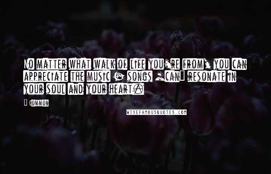 Common Quotes: No matter what walk of life you're from, you can appreciate the music - songs [can] resonate in your soul and your heart.