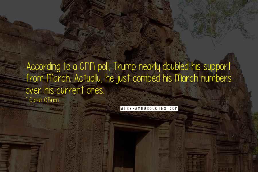 Conan O'Brien Quotes: According to a CNN poll, Trump nearly doubled his support from March. Actually, he just combed his March numbers over his current ones.