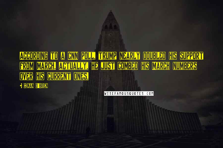 Conan O'Brien Quotes: According to a CNN poll, Trump nearly doubled his support from March. Actually, he just combed his March numbers over his current ones.