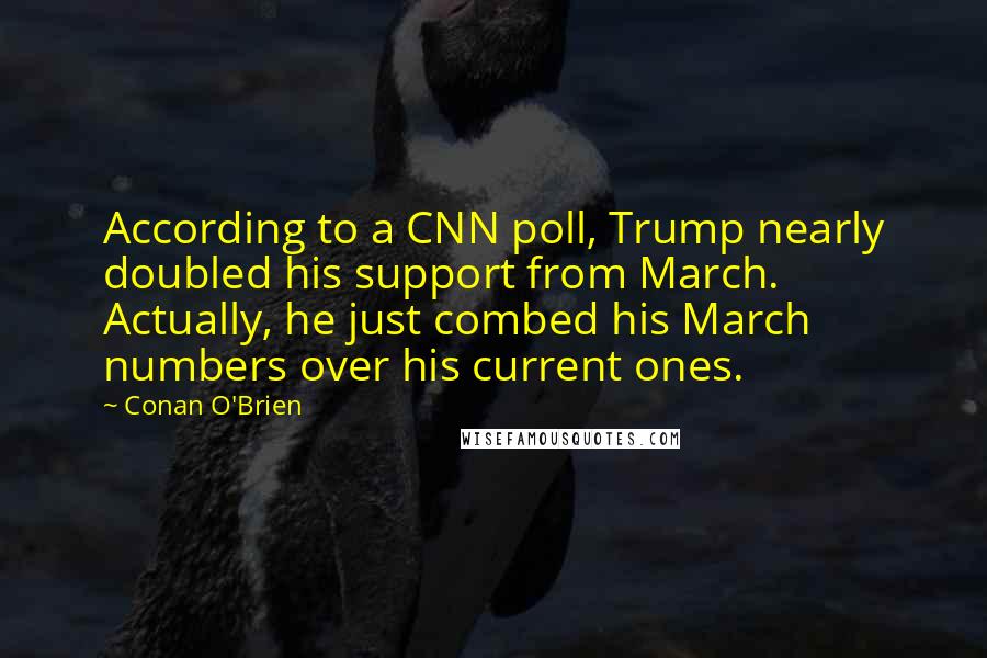 Conan O'Brien Quotes: According to a CNN poll, Trump nearly doubled his support from March. Actually, he just combed his March numbers over his current ones.