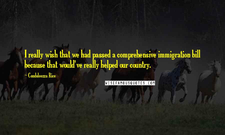 Condoleezza Rice Quotes: I really wish that we had passed a comprehensive immigration bill because that would've really helped our country.