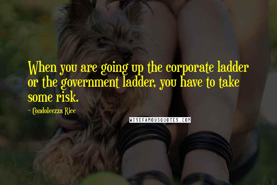 Condoleezza Rice Quotes: When you are going up the corporate ladder or the government ladder, you have to take some risk.