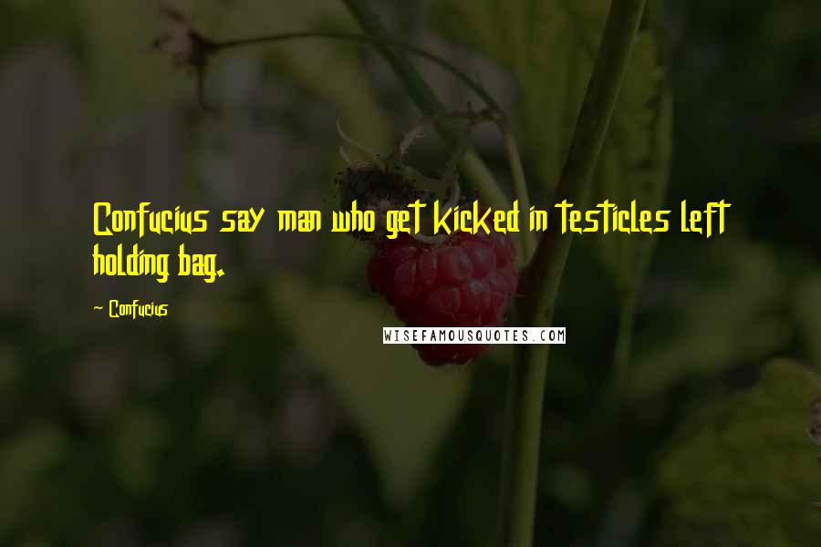 Confucius Quotes: Confucius say man who get kicked in testicles left holding bag.