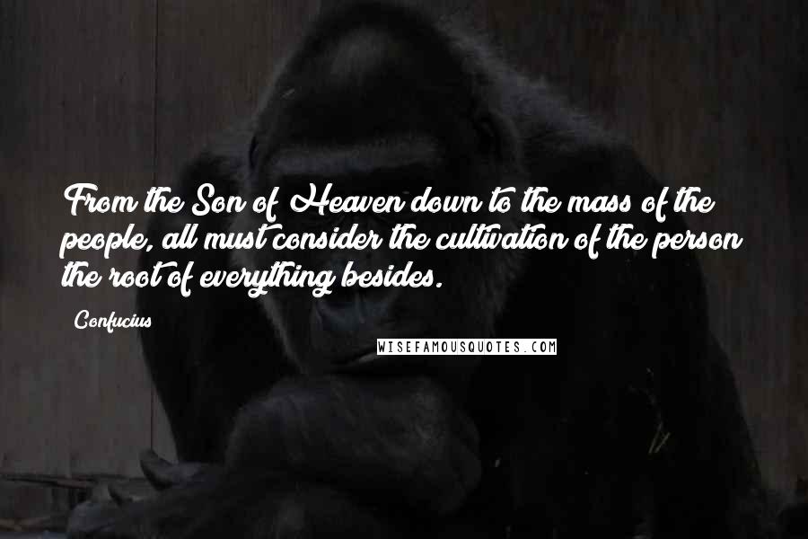 Confucius Quotes: From the Son of Heaven down to the mass of the people, all must consider the cultivation of the person the root of everything besides.