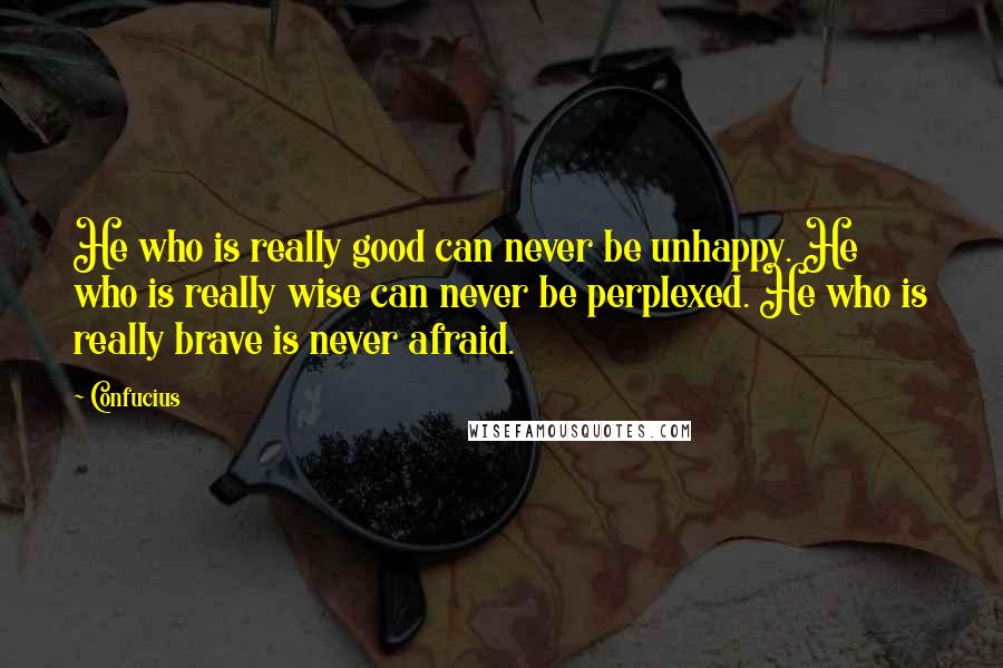 Confucius Quotes: He who is really good can never be unhappy. He who is really wise can never be perplexed. He who is really brave is never afraid.