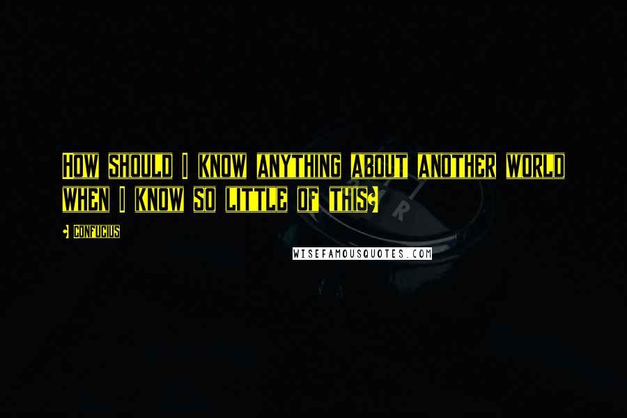 Confucius Quotes: How should I know anything about another world when I know so little of this?
