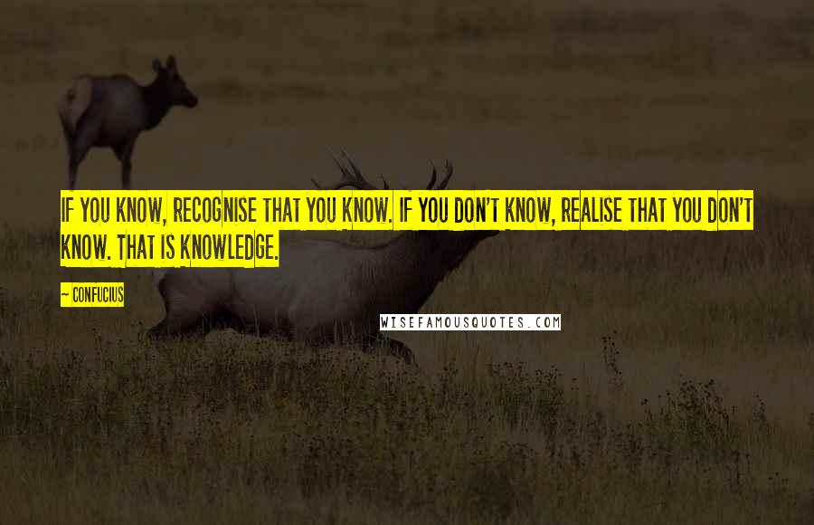 Confucius Quotes: If you know, recognise that you know. If you don't know, realise that you don't know. That is knowledge.