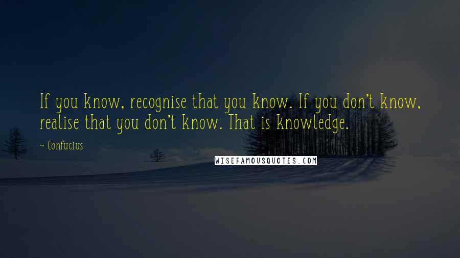 Confucius Quotes: If you know, recognise that you know. If you don't know, realise that you don't know. That is knowledge.