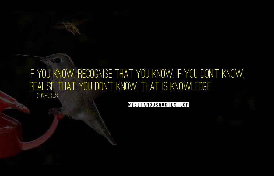 Confucius Quotes: If you know, recognise that you know. If you don't know, realise that you don't know. That is knowledge.