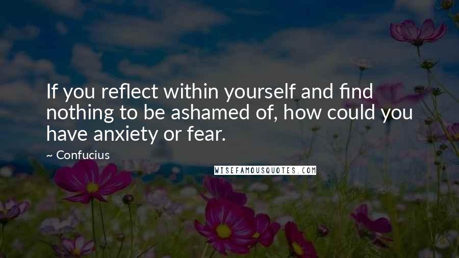 Confucius Quotes: If you reflect within yourself and find nothing to be ashamed of, how could you have anxiety or fear.