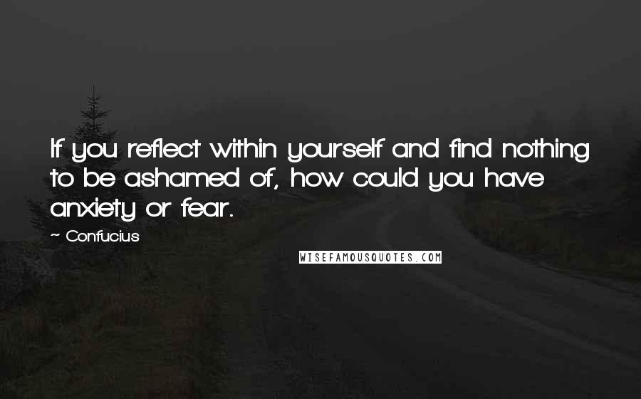 Confucius Quotes: If you reflect within yourself and find nothing to be ashamed of, how could you have anxiety or fear.