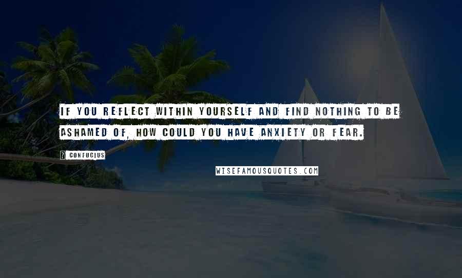 Confucius Quotes: If you reflect within yourself and find nothing to be ashamed of, how could you have anxiety or fear.