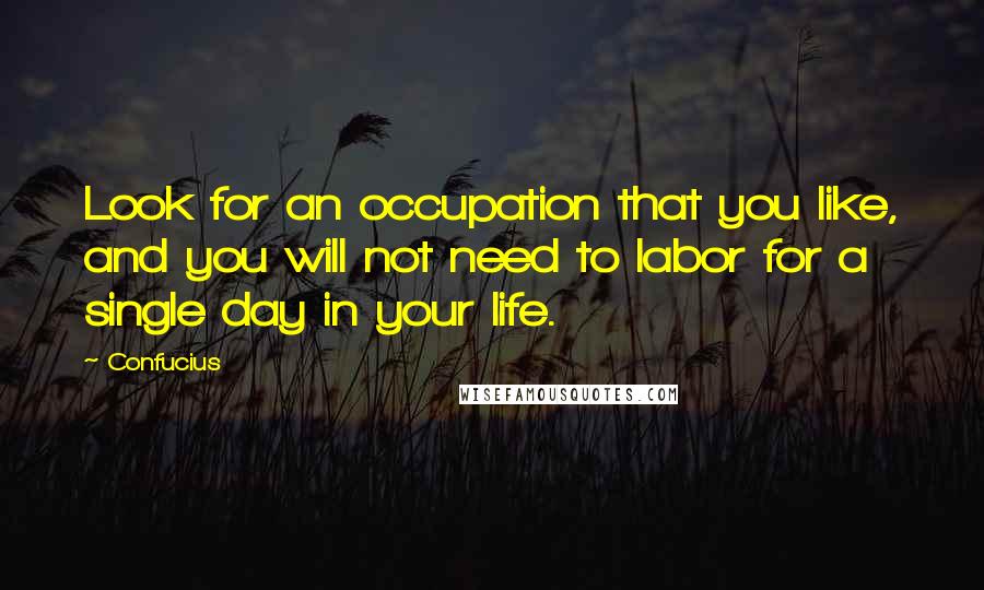 Confucius Quotes: Look for an occupation that you like, and you will not need to labor for a single day in your life.