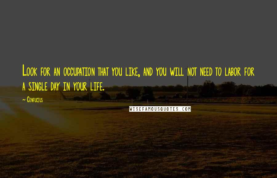 Confucius Quotes: Look for an occupation that you like, and you will not need to labor for a single day in your life.