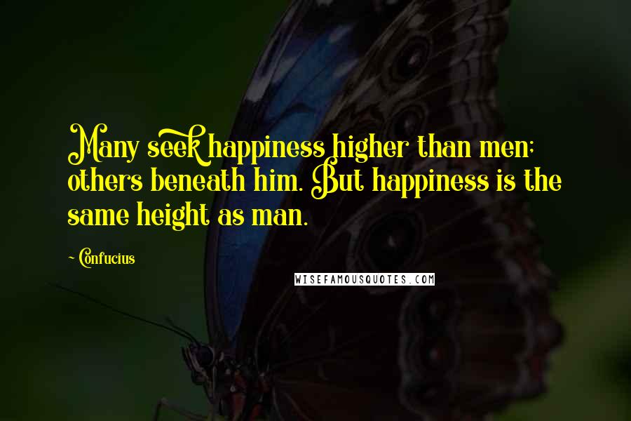 Confucius Quotes: Many seek happiness higher than men; others beneath him. But happiness is the same height as man.