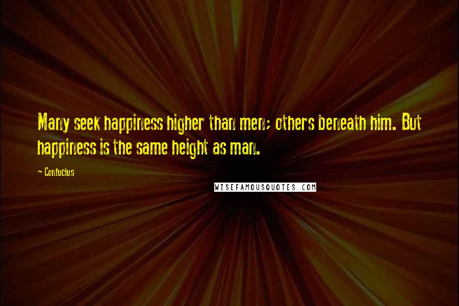 Confucius Quotes: Many seek happiness higher than men; others beneath him. But happiness is the same height as man.