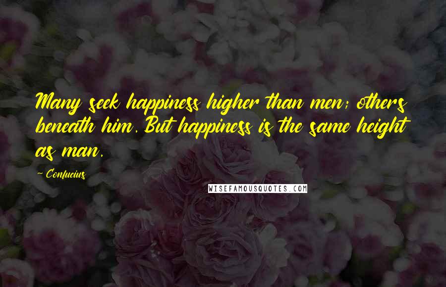 Confucius Quotes: Many seek happiness higher than men; others beneath him. But happiness is the same height as man.