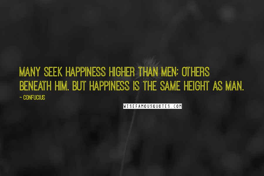 Confucius Quotes: Many seek happiness higher than men; others beneath him. But happiness is the same height as man.