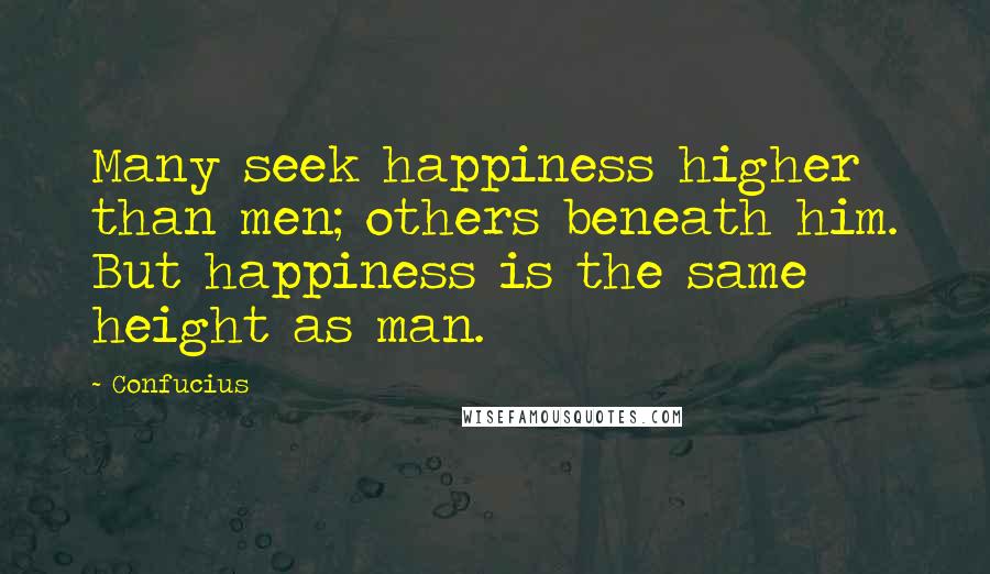 Confucius Quotes: Many seek happiness higher than men; others beneath him. But happiness is the same height as man.