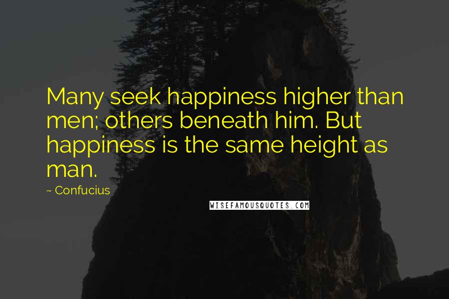 Confucius Quotes: Many seek happiness higher than men; others beneath him. But happiness is the same height as man.